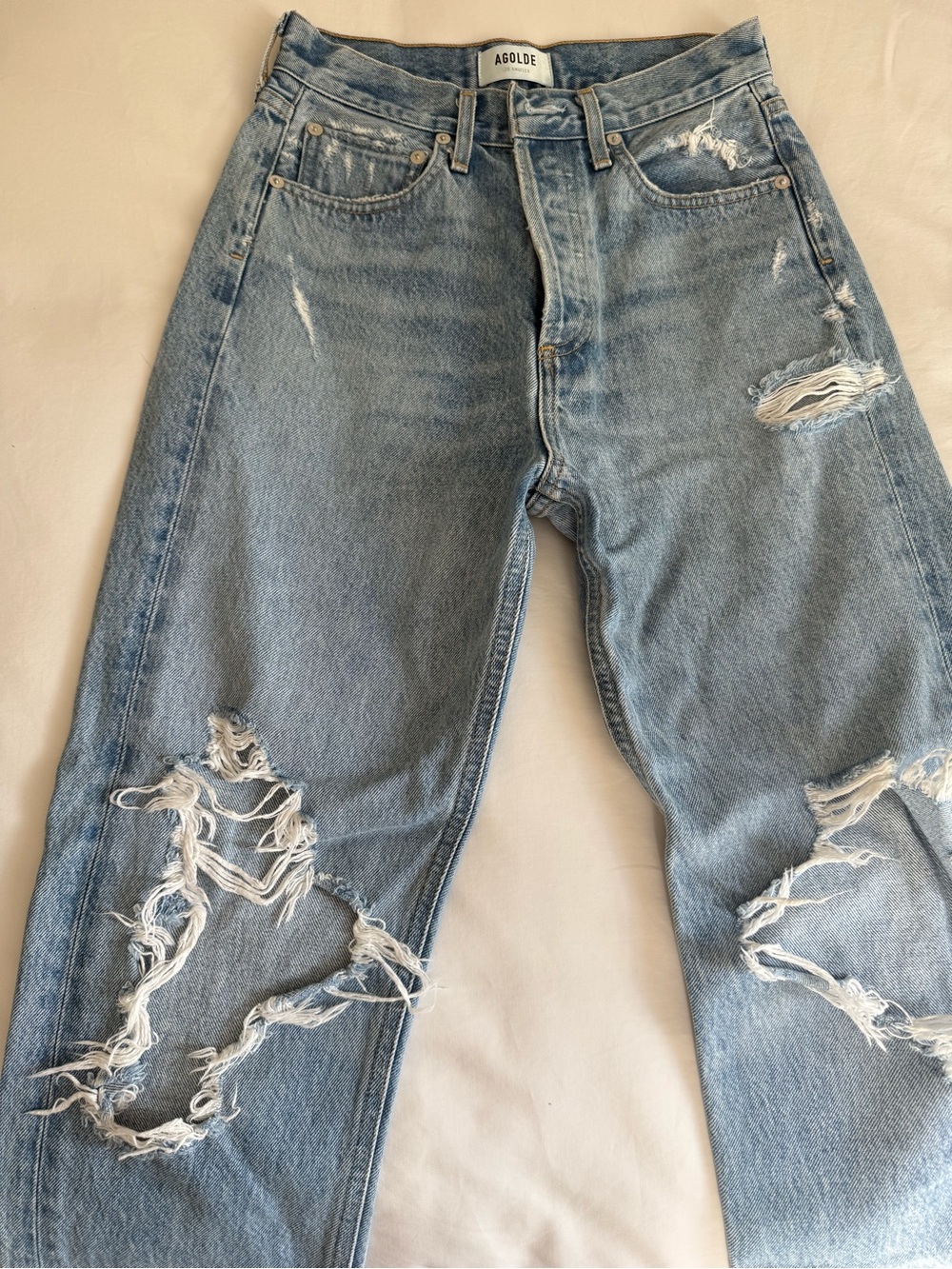 Agolde Men's Light Blue Distressed Relaxed Jeans